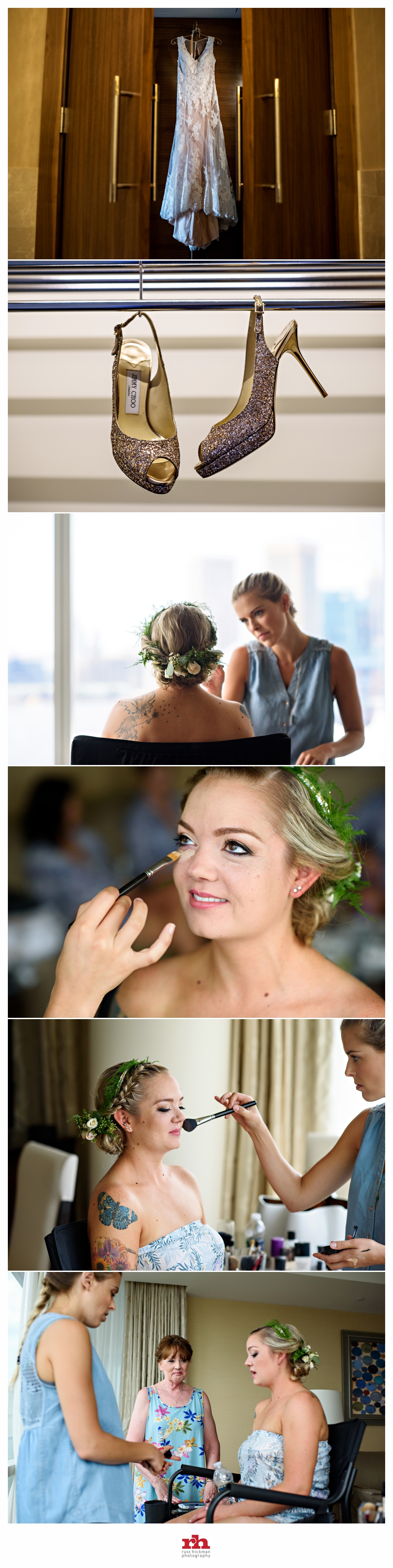A Bride and her bridesmaids getting ready at the Four Seasons in Baltimore.